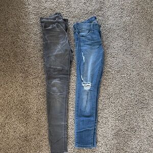 Flying Monkey Skinny Jeans — Blue Distressed & Gray Rib-Knee Pair